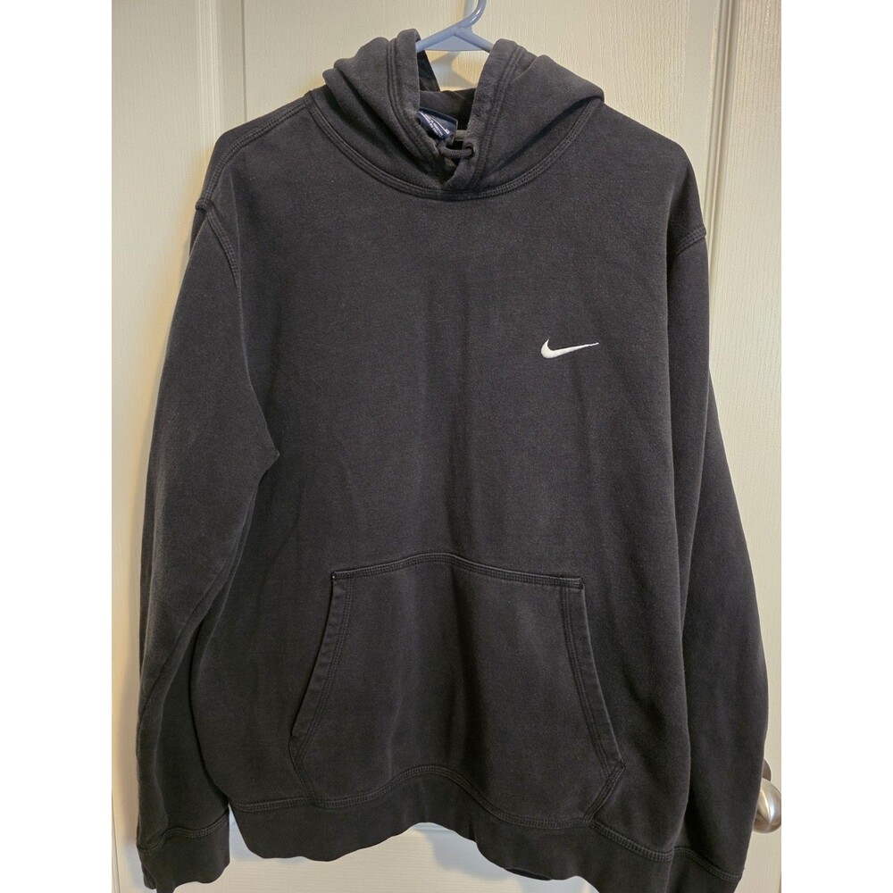 Vintage Nike Swoosh Hoodie Mens Faded Black Pullover Sweatshirt sz XL